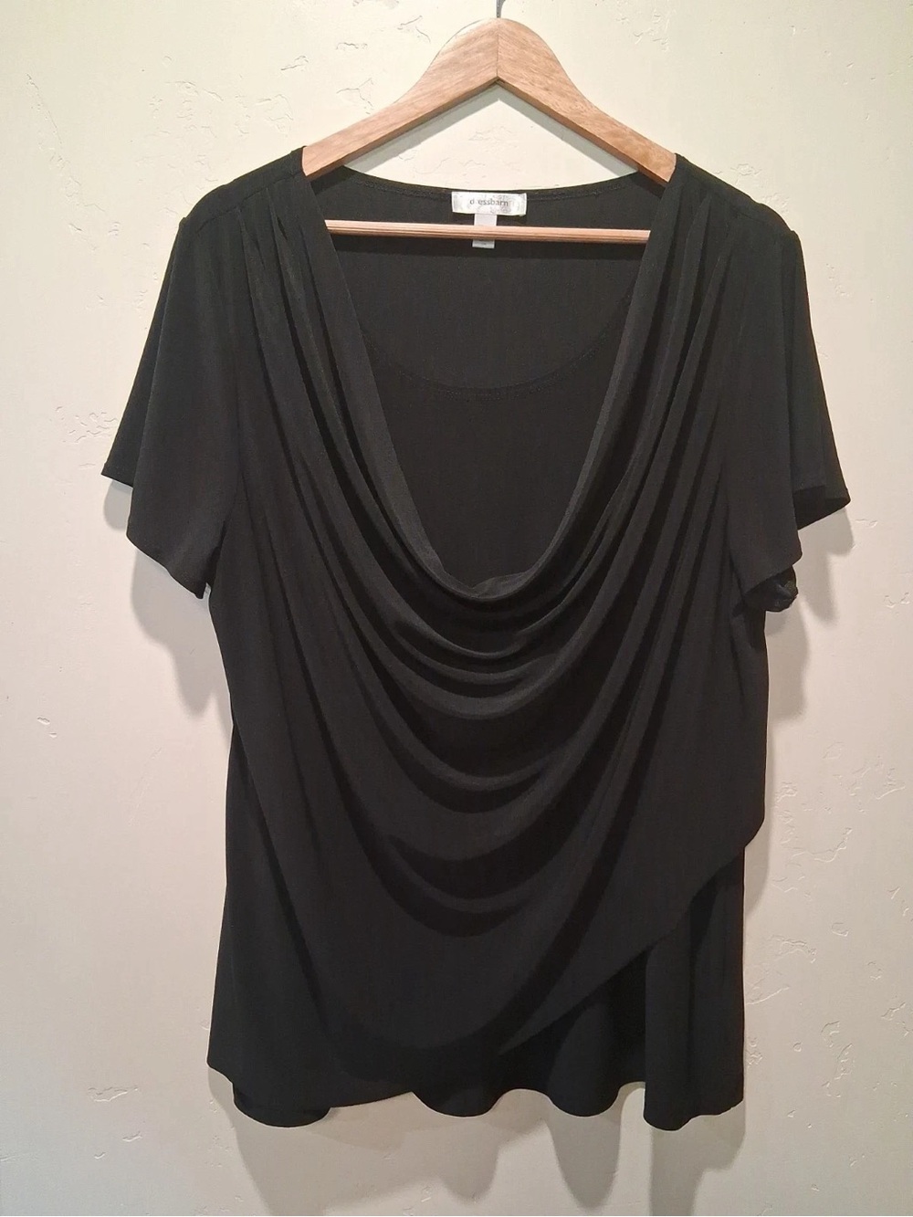 dressbarn Black Draped Cowl Neck Short Sleeve Top